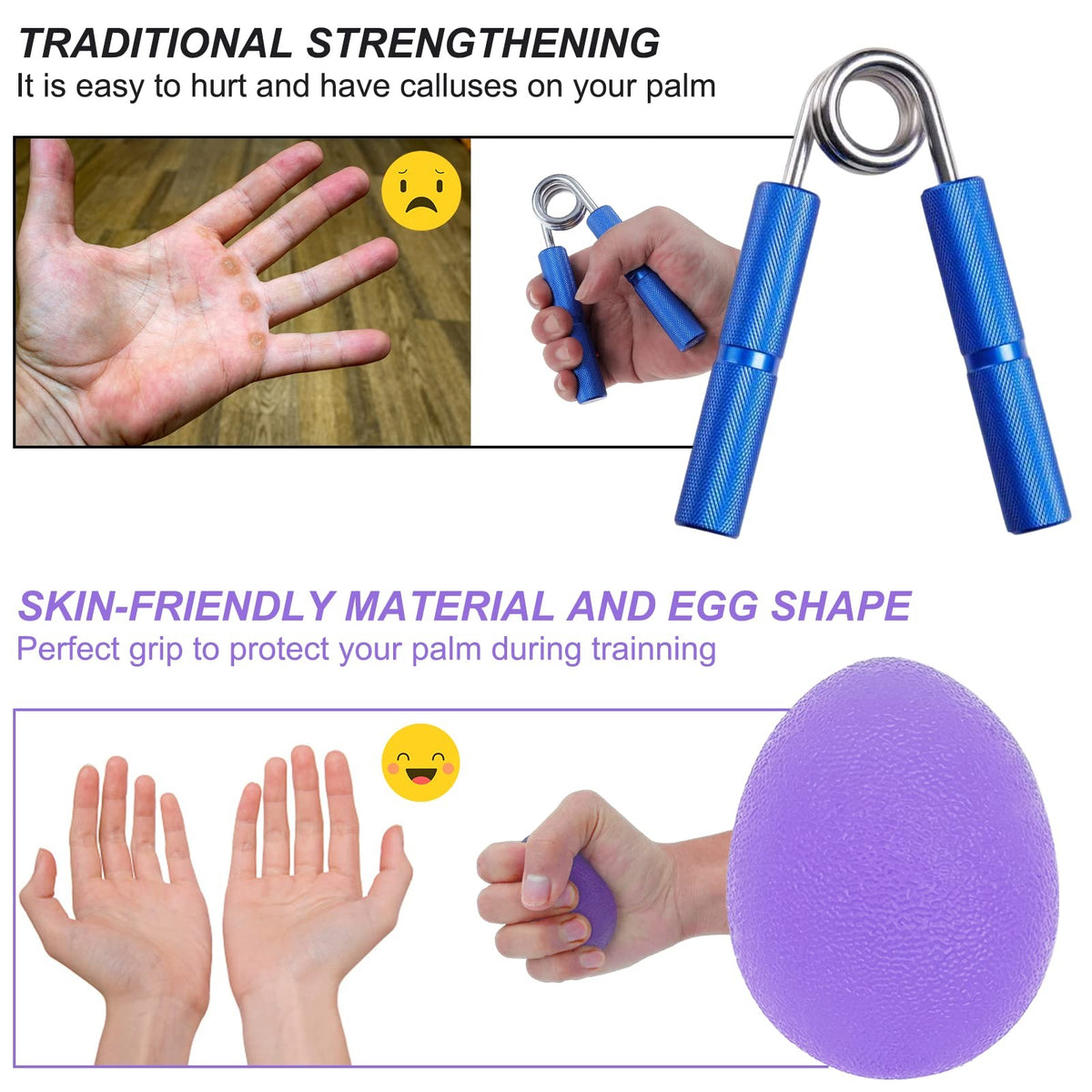 Adult Hand Stress Balls Set - Purple and Black Grip Exercisers for Stress Relief and Hand Therapy