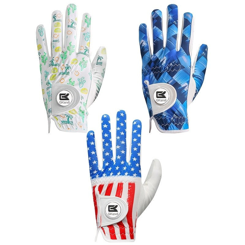 Men's Golf Gloves 3 Pack with Ball Marker Breathable All Weather Grip