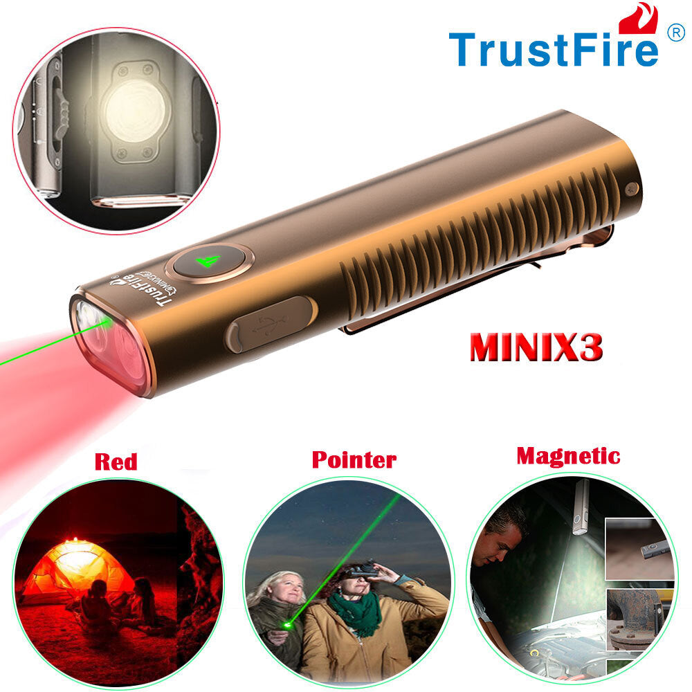 Trustfire X3 4-in-1 LED Flashlight with Magnetic Red and Green Light, 1050 Lumens