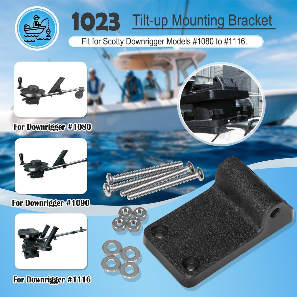 Tilt-Up Mount Bracket for Scotty Downrigger Models 1080-1116, Line Puller 2500