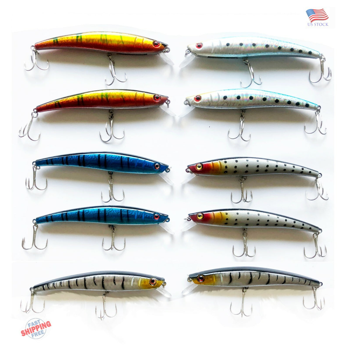 10 Pike & Bass Fishing Lures Hard Minnow Crankbaits Swimbaits 4.5 Inch