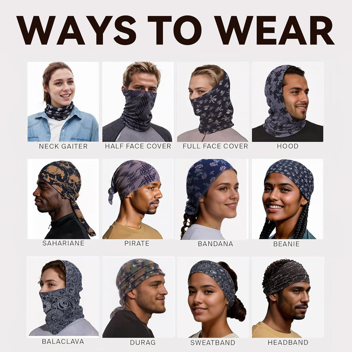 6-Pack UV Protection Balaclava Face Masks for Men & Women - Breathable Neck Gaiter