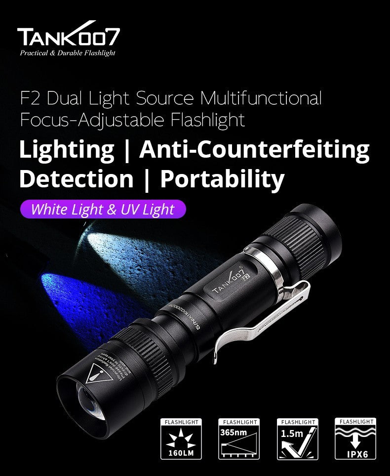 2-in-1 LED Flashlight with White & UV Black Light for Camping Detection