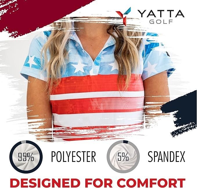 Women's Patriotic Golf Polo Shirt - Red, White, Blue USA Flag Performance Top 3XL