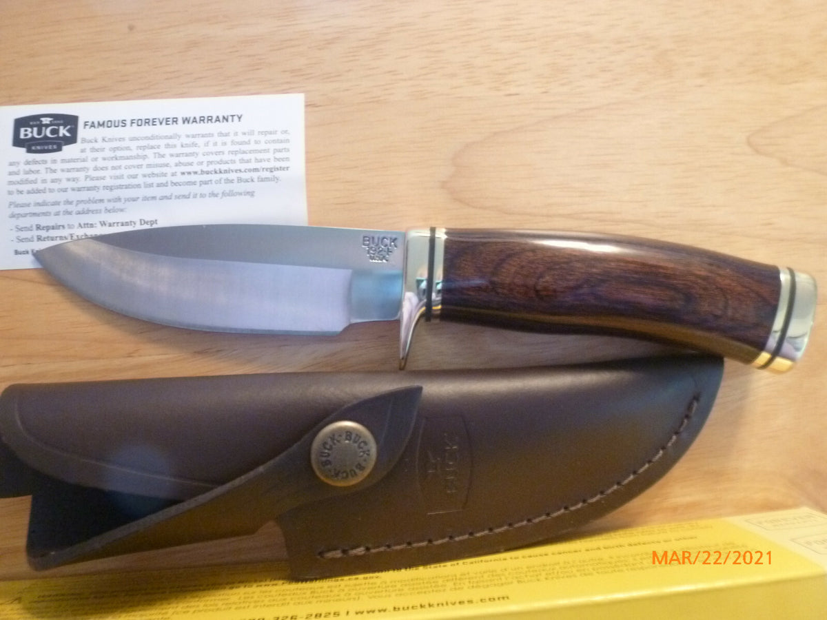 Fixed Blade Hunting Knife with Walnut Handle and Leather Sheath - 8 Inch