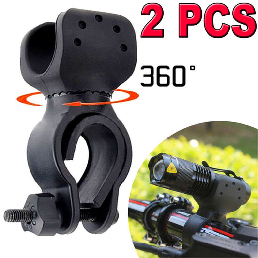 2PCS Bicycle LED Flashlight Mount Holder Clip Clamp - 360 Degree Rotation
