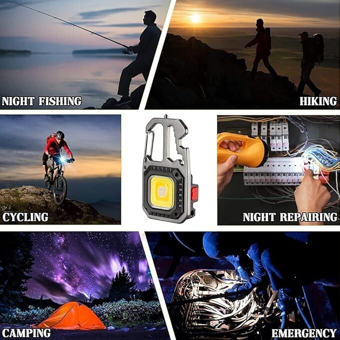 Rechargeable 500 Lumen COB Keychain Flashlight with 6 Modes & Tools