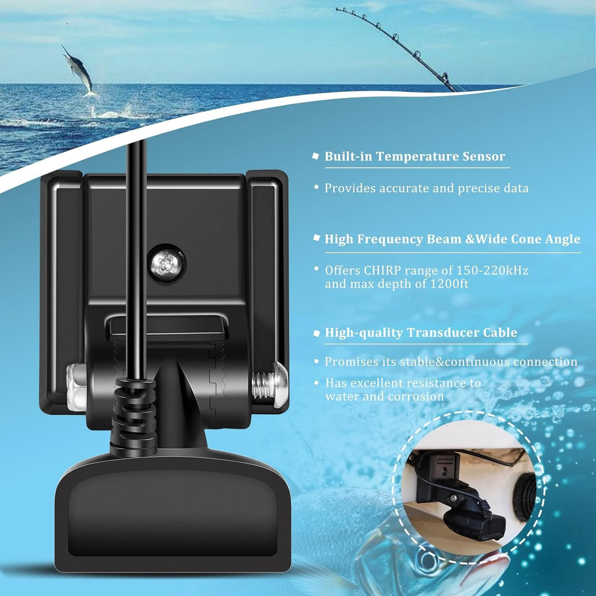 Marine Fish Finder Transducer for Humminbird Helix 5-12 with Temp Sensor