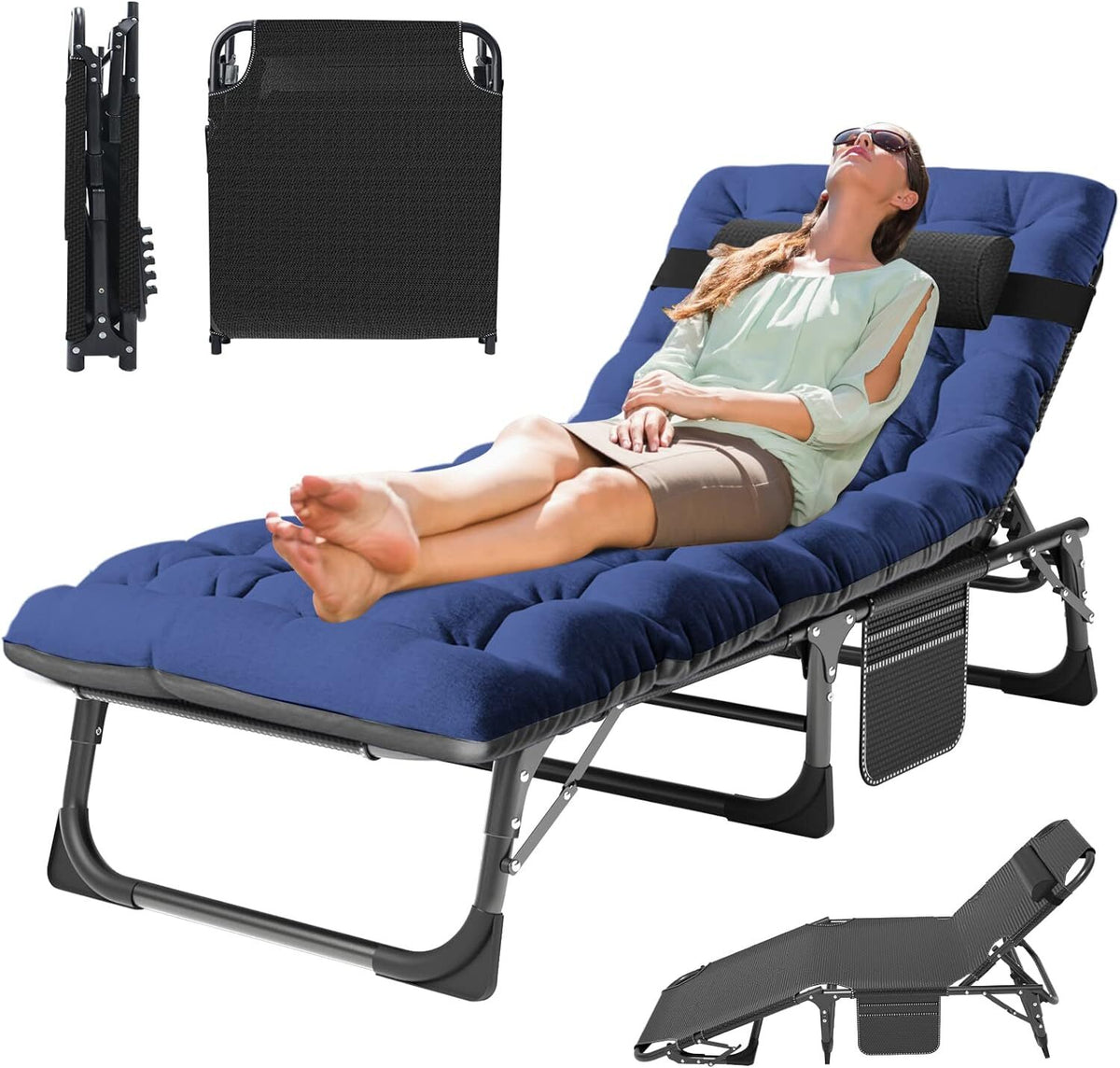 Adults Folding Camping Cot with Adjustable Headrest and Mattress