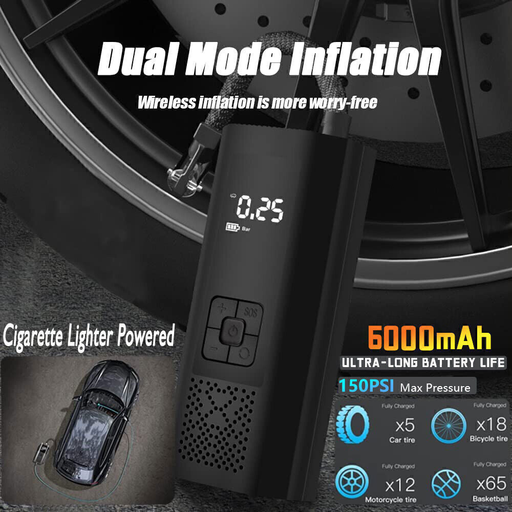 Portable Electric Tire Inflator Pump with LCD Screen & Rechargeable Battery