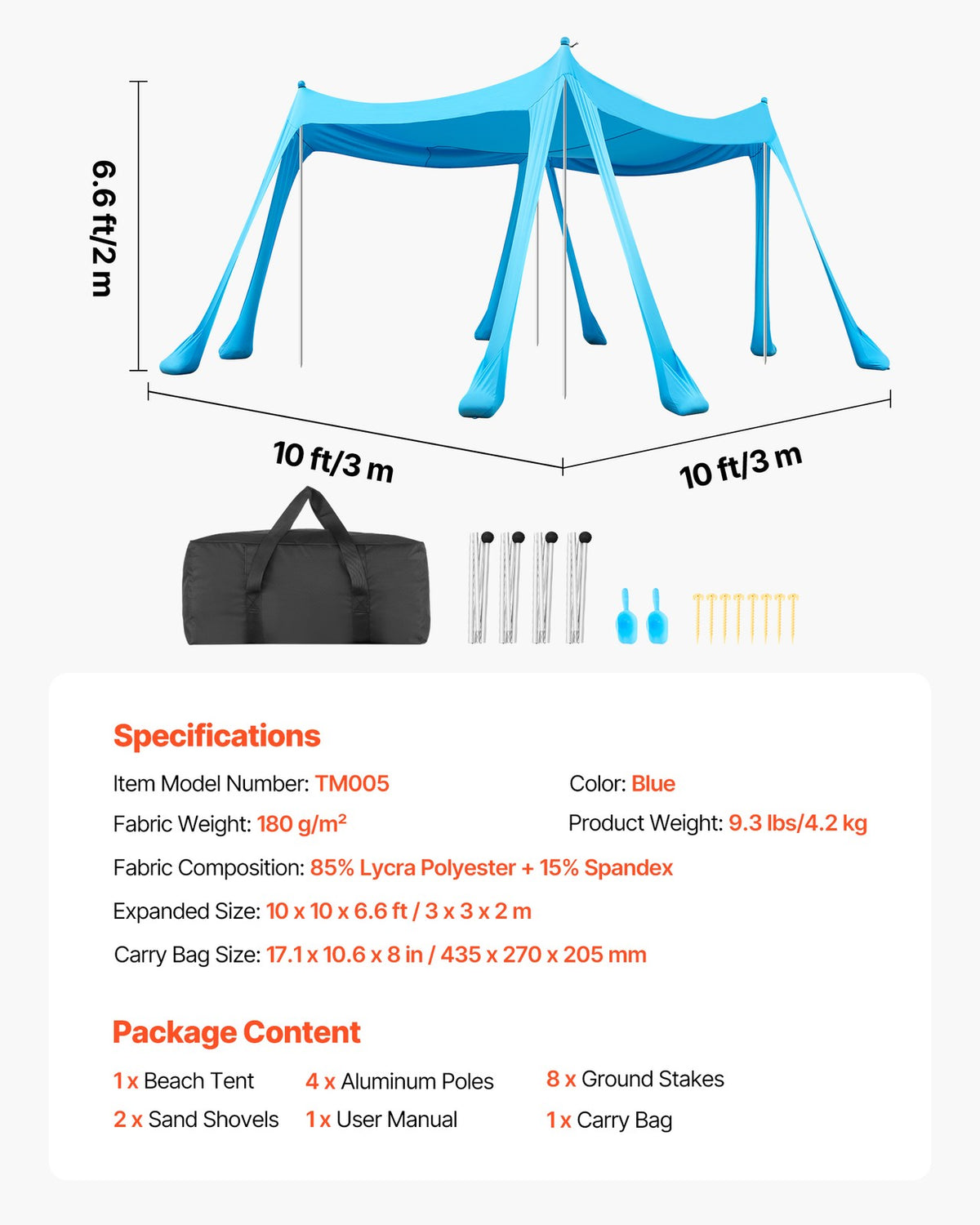 Portable 10x10 ft Sun Shelter Beach Tent with UPF 50+ Shade Canopy