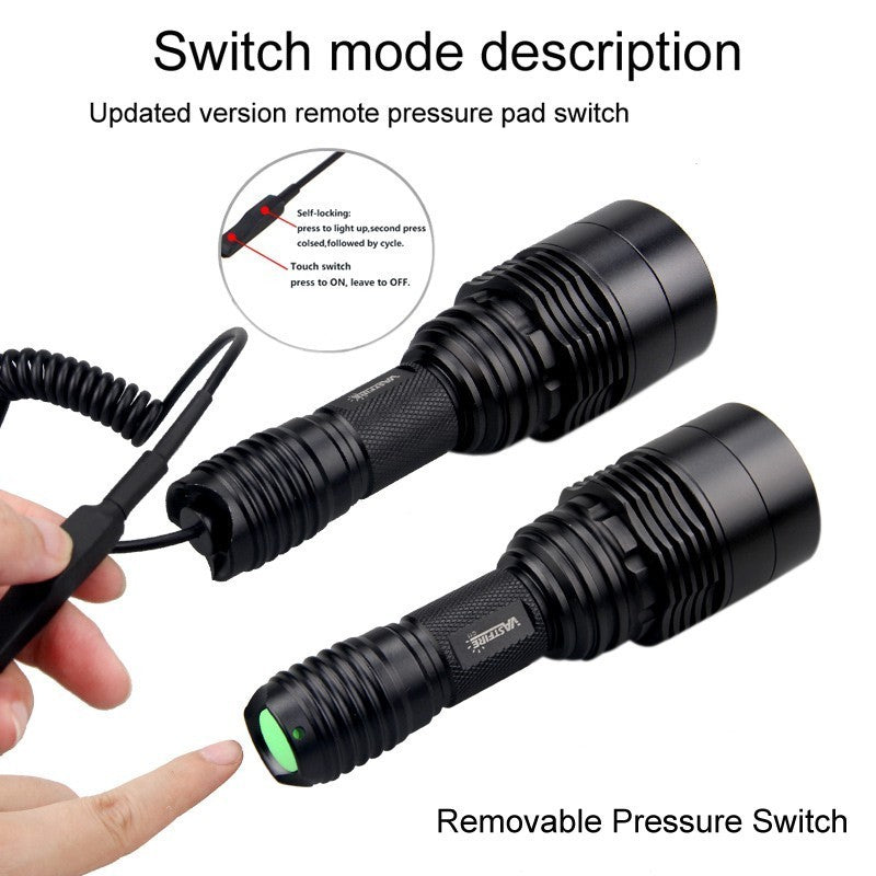 LED Hunting Flashlight with Red Green White Lights Long Range Outdoor Torch