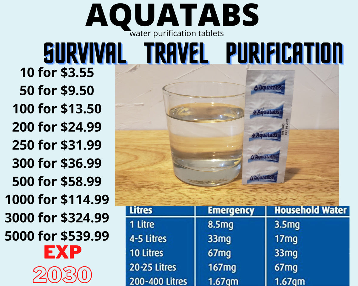 Water Purification Tablets for Camping & Survival - 2030 Expiry - All Variants