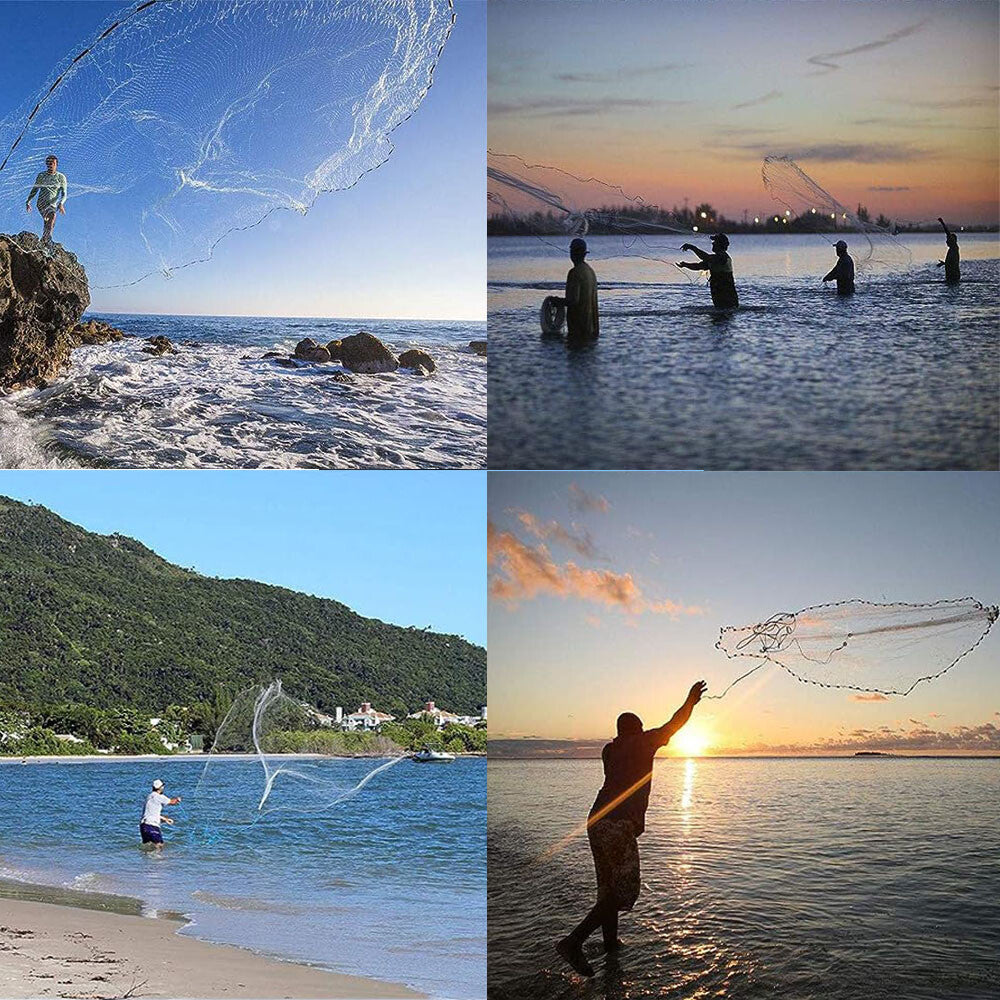 Heavy Duty Fishing Cast Net - Strong Nylon Bait Trap for Sea Lake Pond & River Fishing