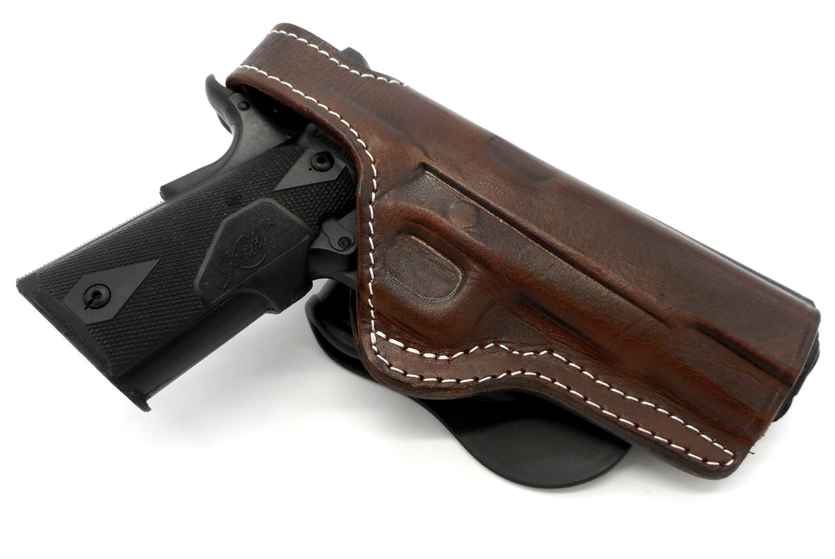 Right Hand Leather Rotating Holster for Pistols - Heavy-Duty Paddle Design