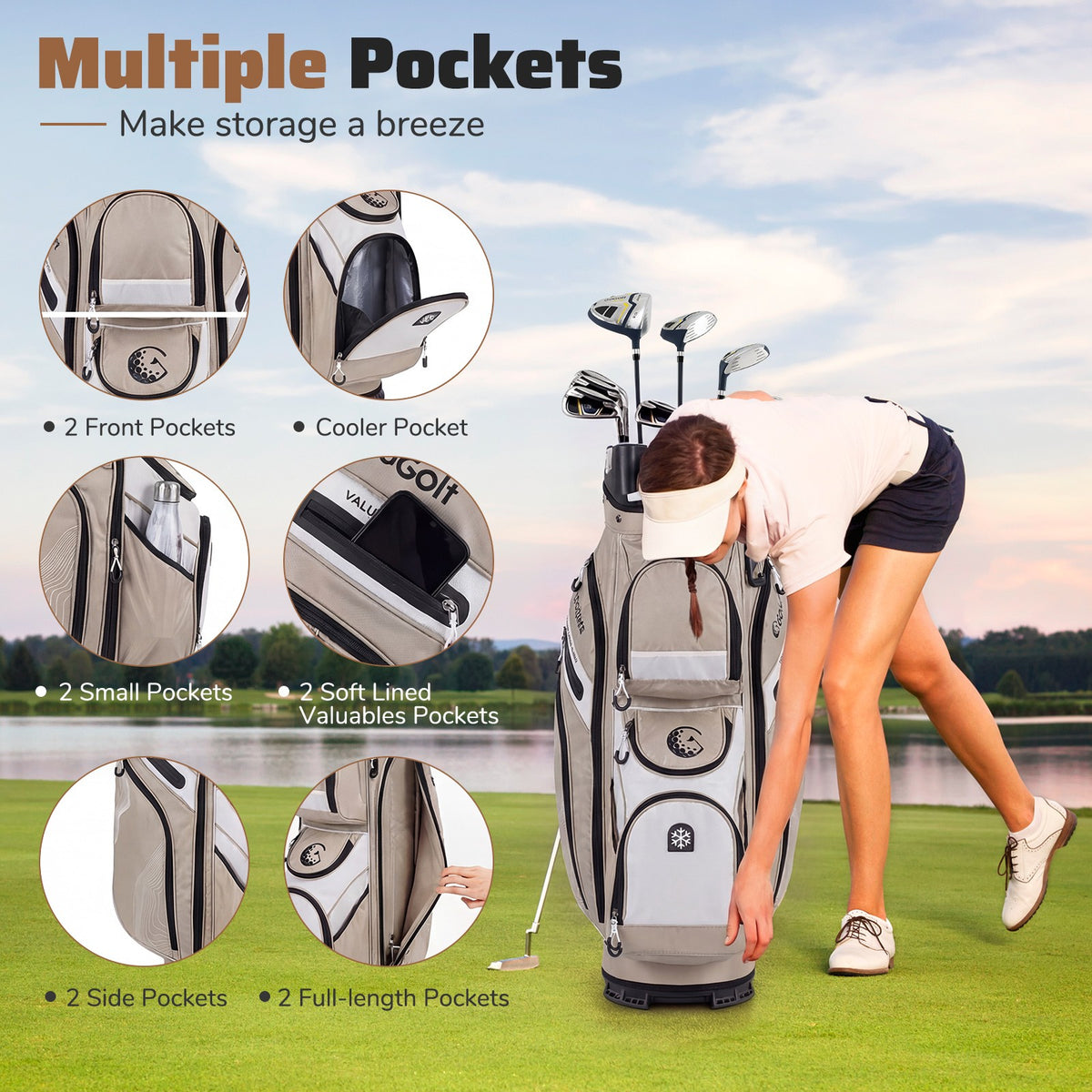 Golf Cart Bag with 14-Way Dividers & 11 Pockets Lightweight Organizer