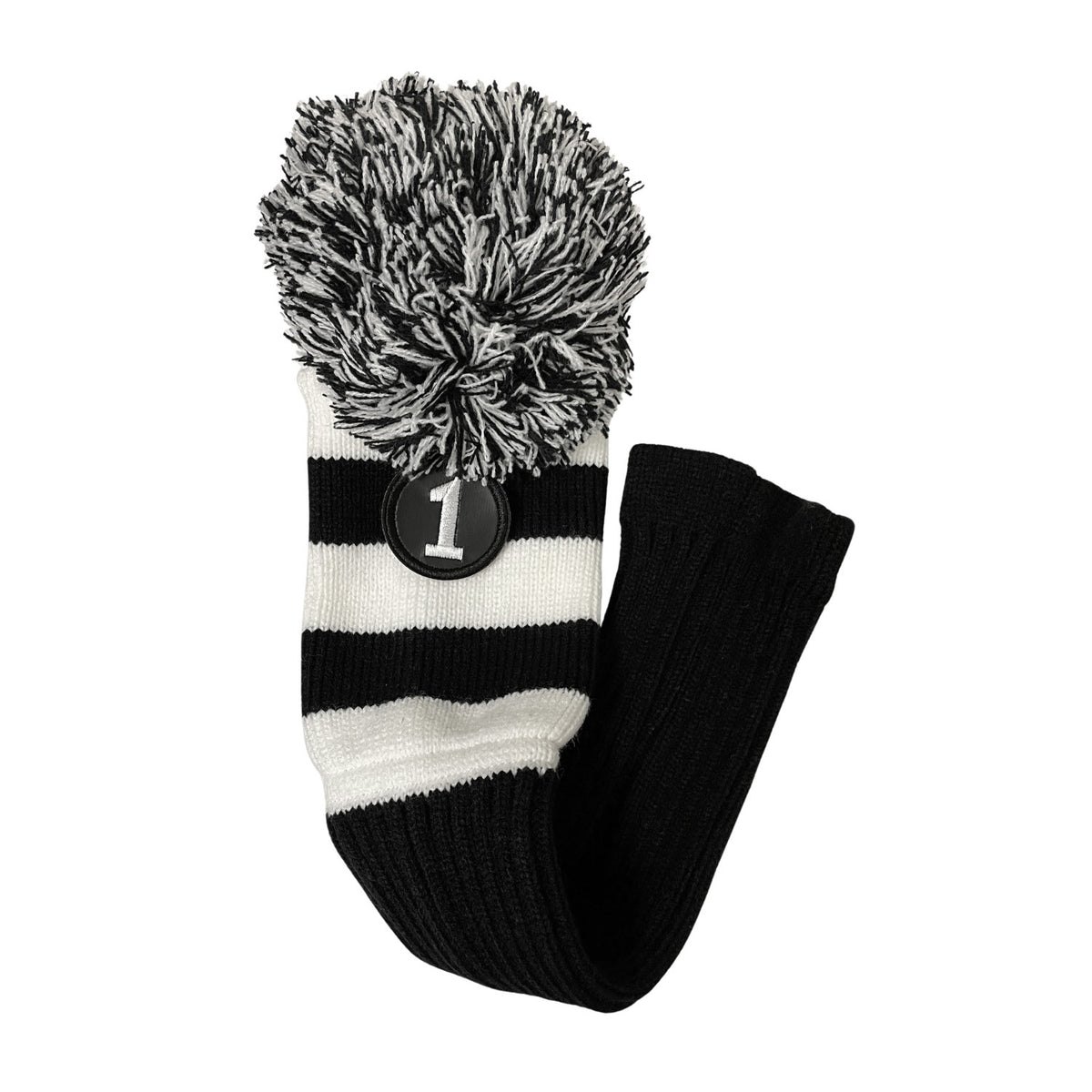 Retro Pom Pom Golf Head Cover for Drivers - Black & White Knit Sock