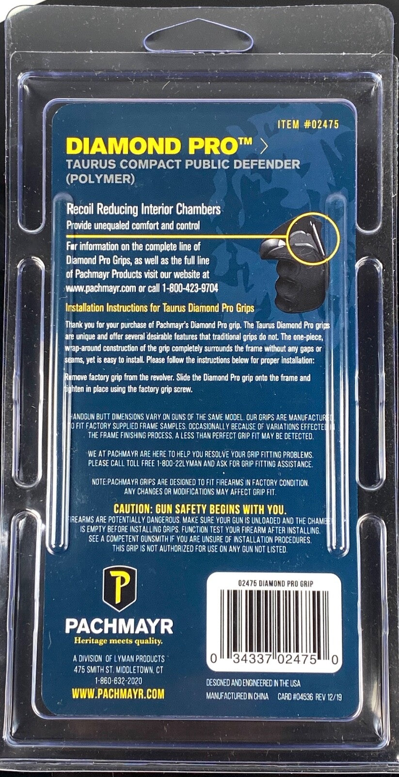 Pachmayr Diamond Pro Recoil-Reducing Grip for Taurus Public Defender Revolvers