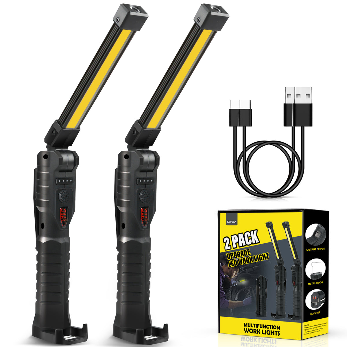 Rechargeable USB LED Work Light with High Lumens, IPX6 Waterproof, Multiple Modes