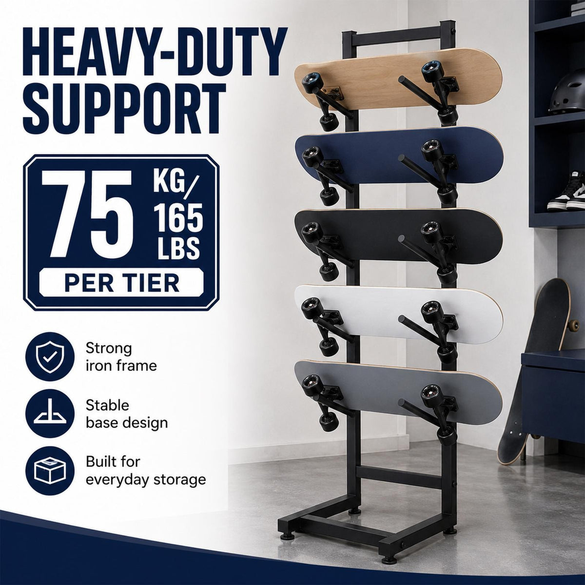 5-Layer Skateboard & Snowboard Storage Rack Floor Stand Organizer