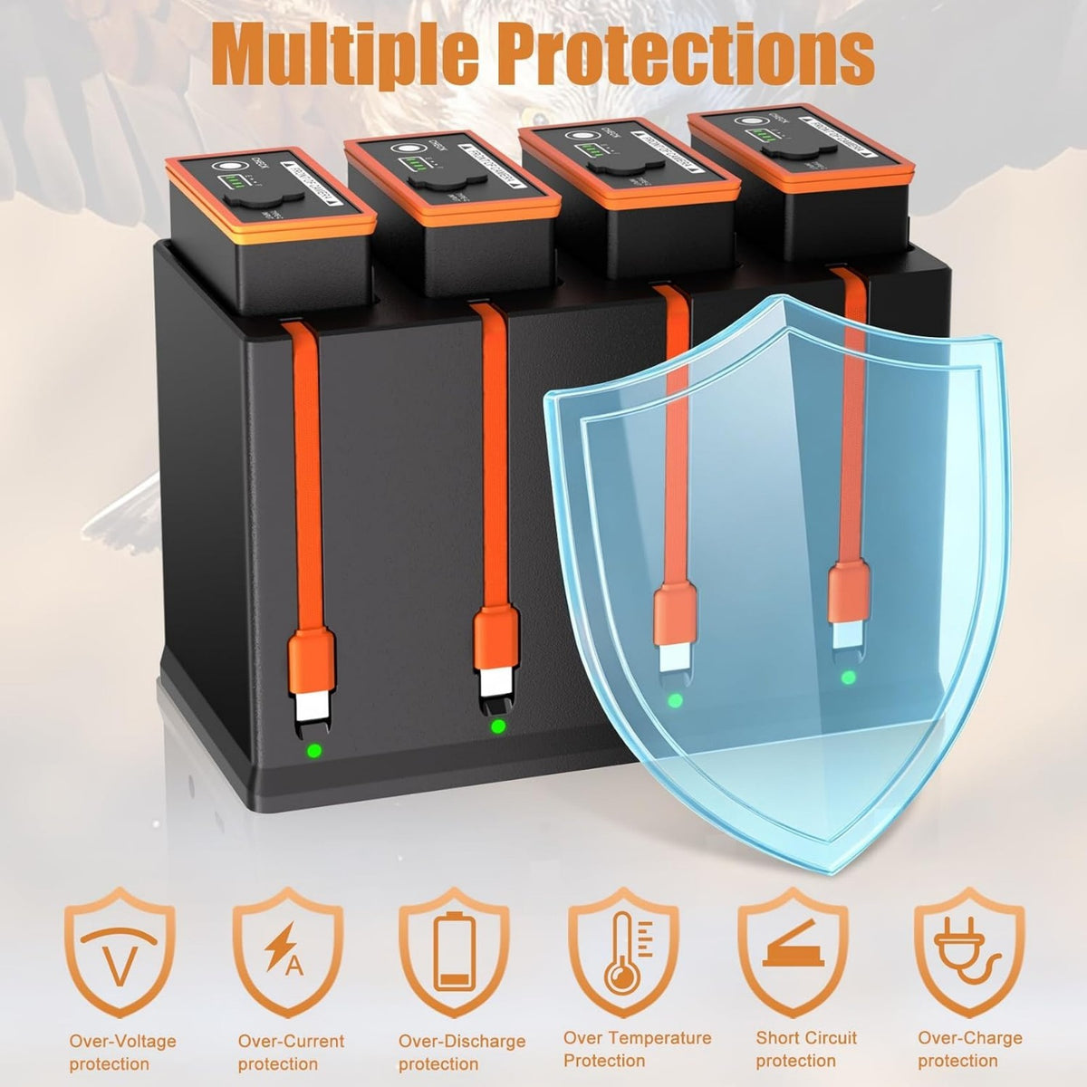 4 Pack 6700mAh Battery & USB-C Charger for Moultrie Cellular Trail Cameras Edge 3