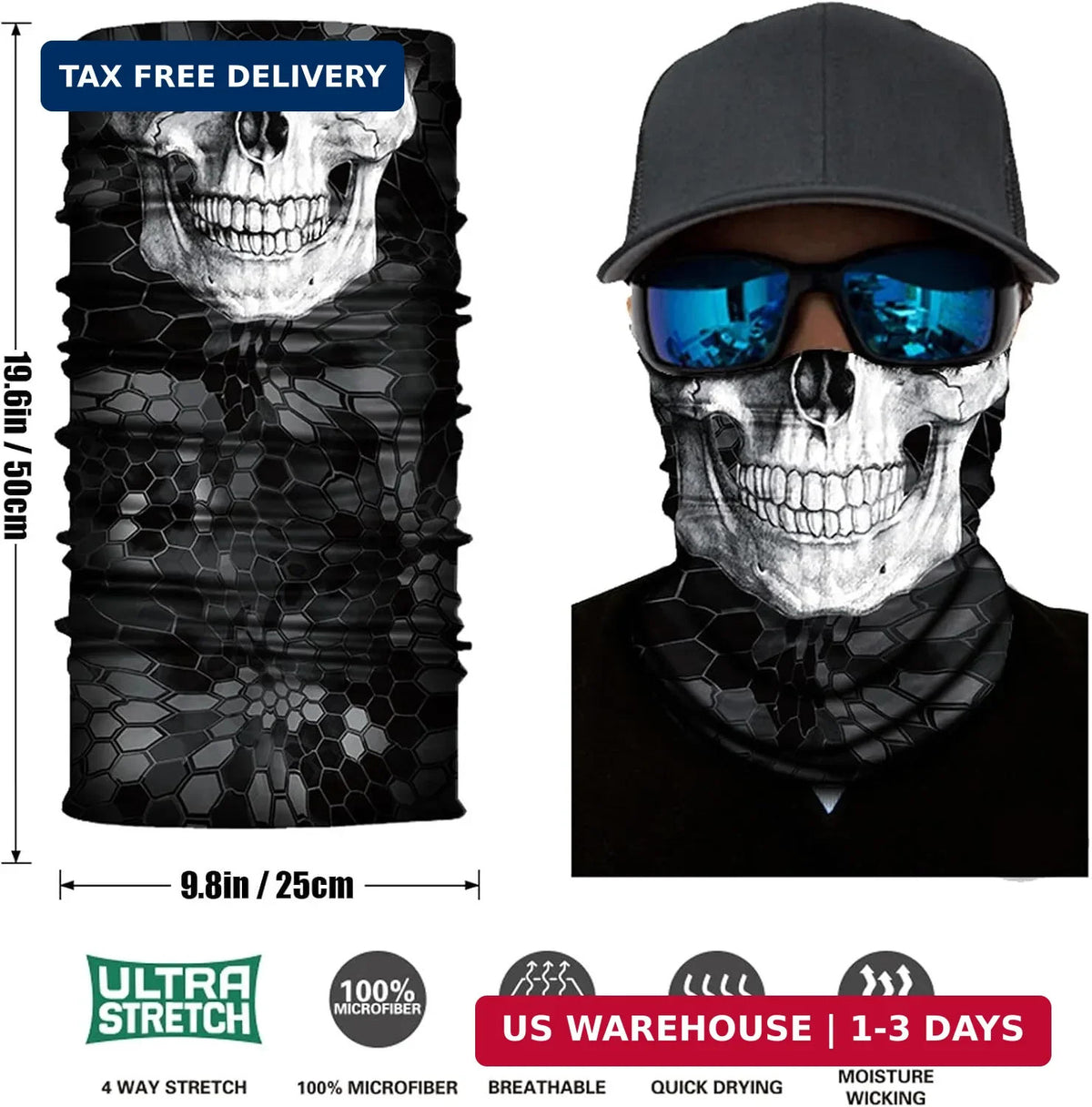 9 Pack Skull Motorcycle Neck Gaiter Face Masks for Men & Women