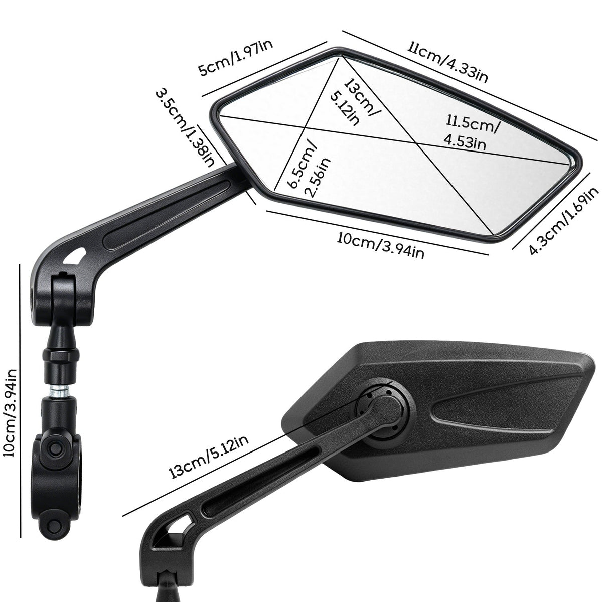 2 Pack Adjustable Bike Rear View Mirrors for Mountain, E-Bike & Motorcycle
