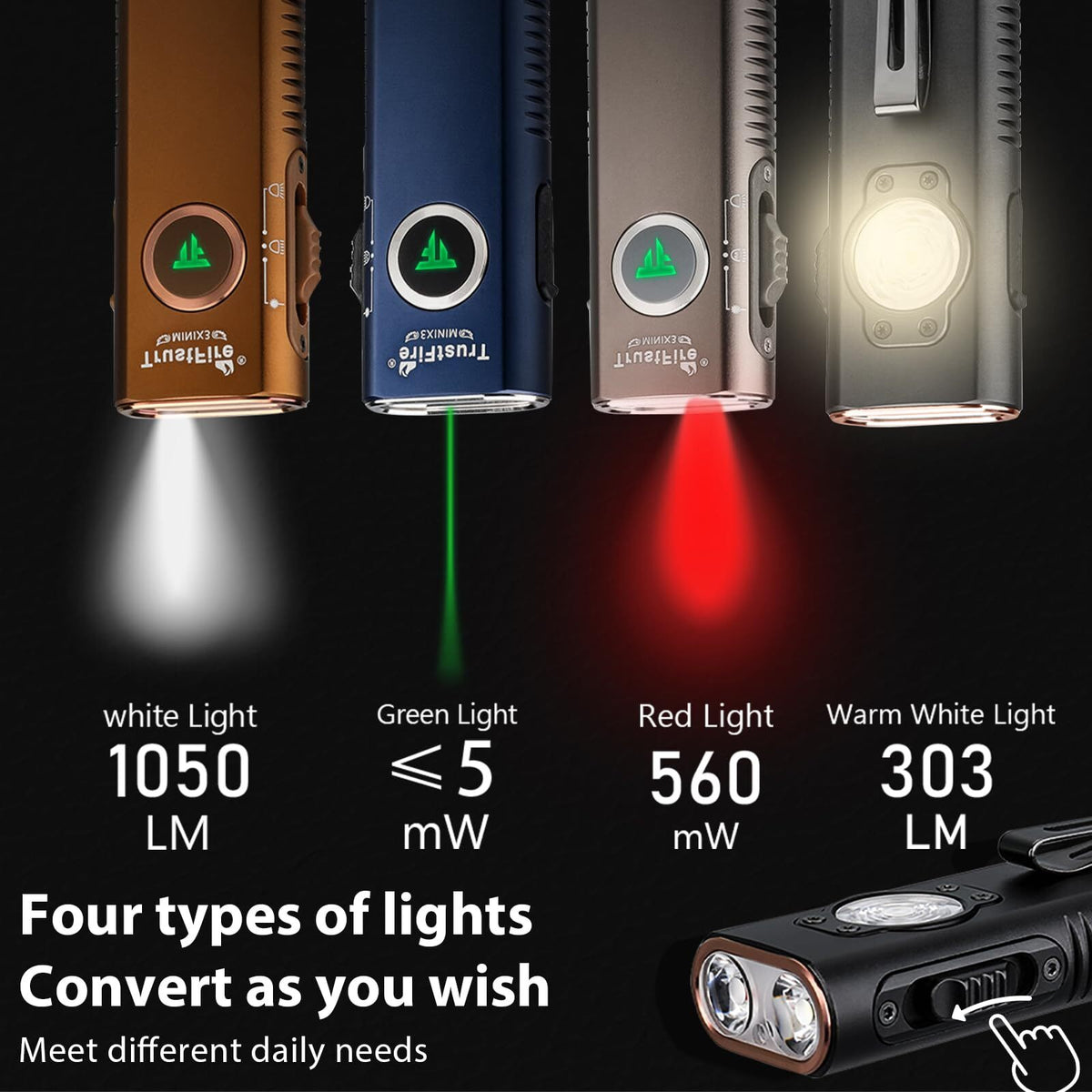 Trustfire X3 4-in-1 LED Flashlight with Magnetic Red and Green Light, 1050 Lumens