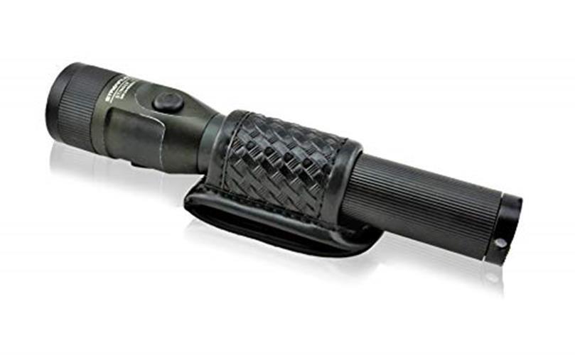 Duty Belt Flashlight Holder - Basketweave Synthetic Leather, Fits 2-2.25 inch Belts