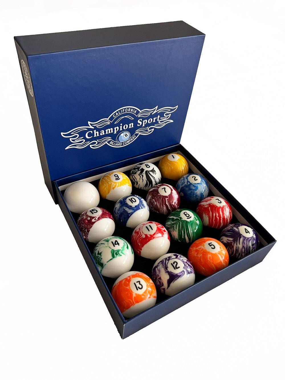 Complete 16-Ball Billiard Pool Ball Set - Marble Swirl with Light Marble (All Variants)