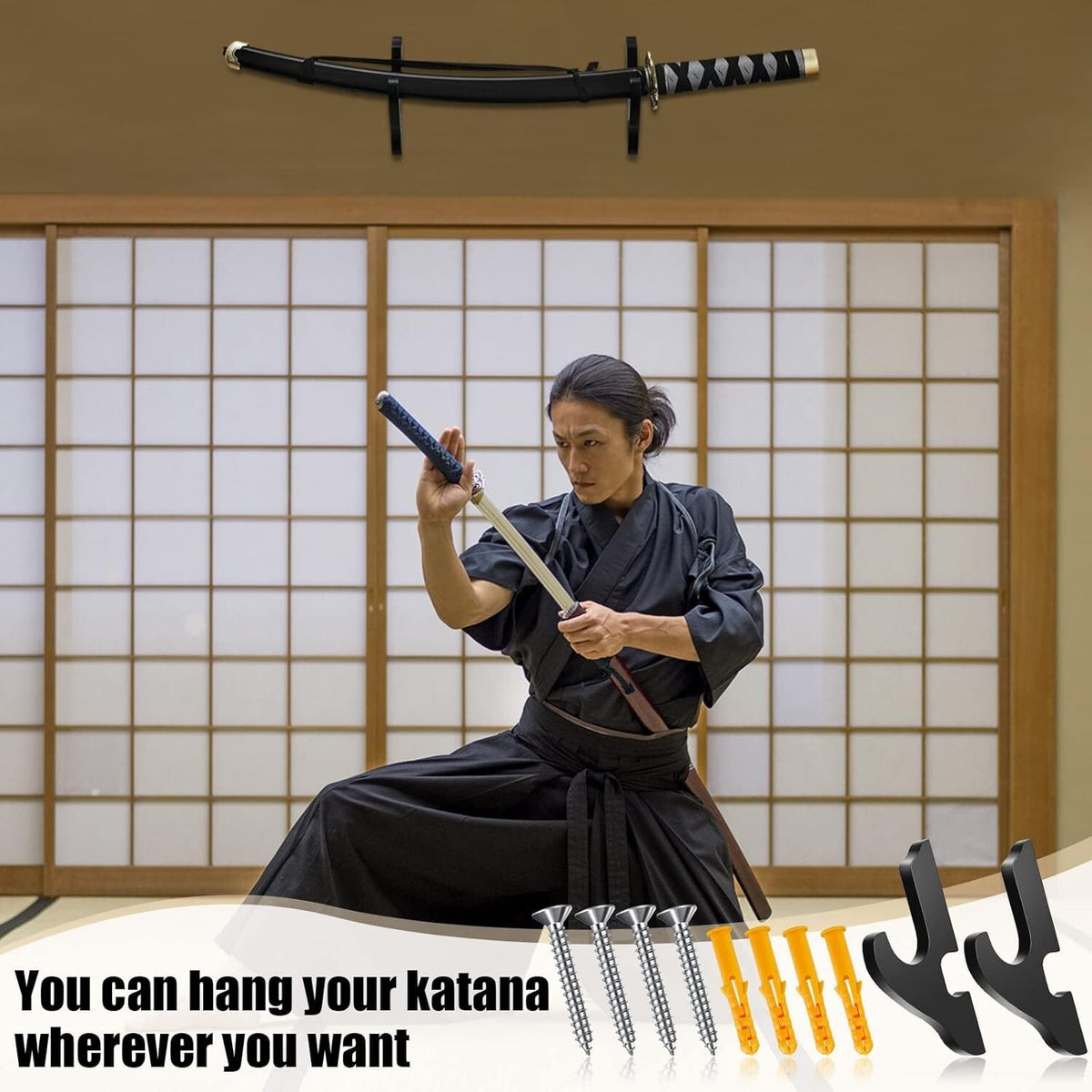 Unbranded Wall Mounts for Swords and Katana — Wood Display Brackets (Set of 2)