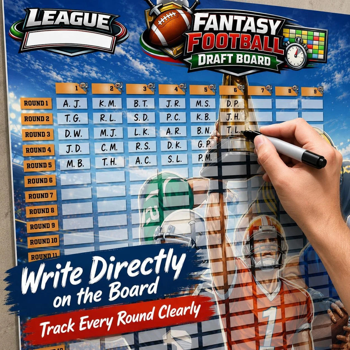 Extra Large Fantasy Football Draft Board Kit for 2026-2027