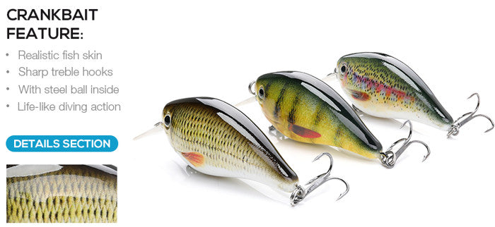 Squarebill Crankbait Lure 2.4 Inch 5-Pack - High-Def Fish Attractor for Shallow Water Fishing
