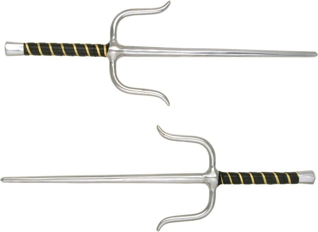 15-Inch Stainless Steel Martial Arts Sais Set with Leather Handles