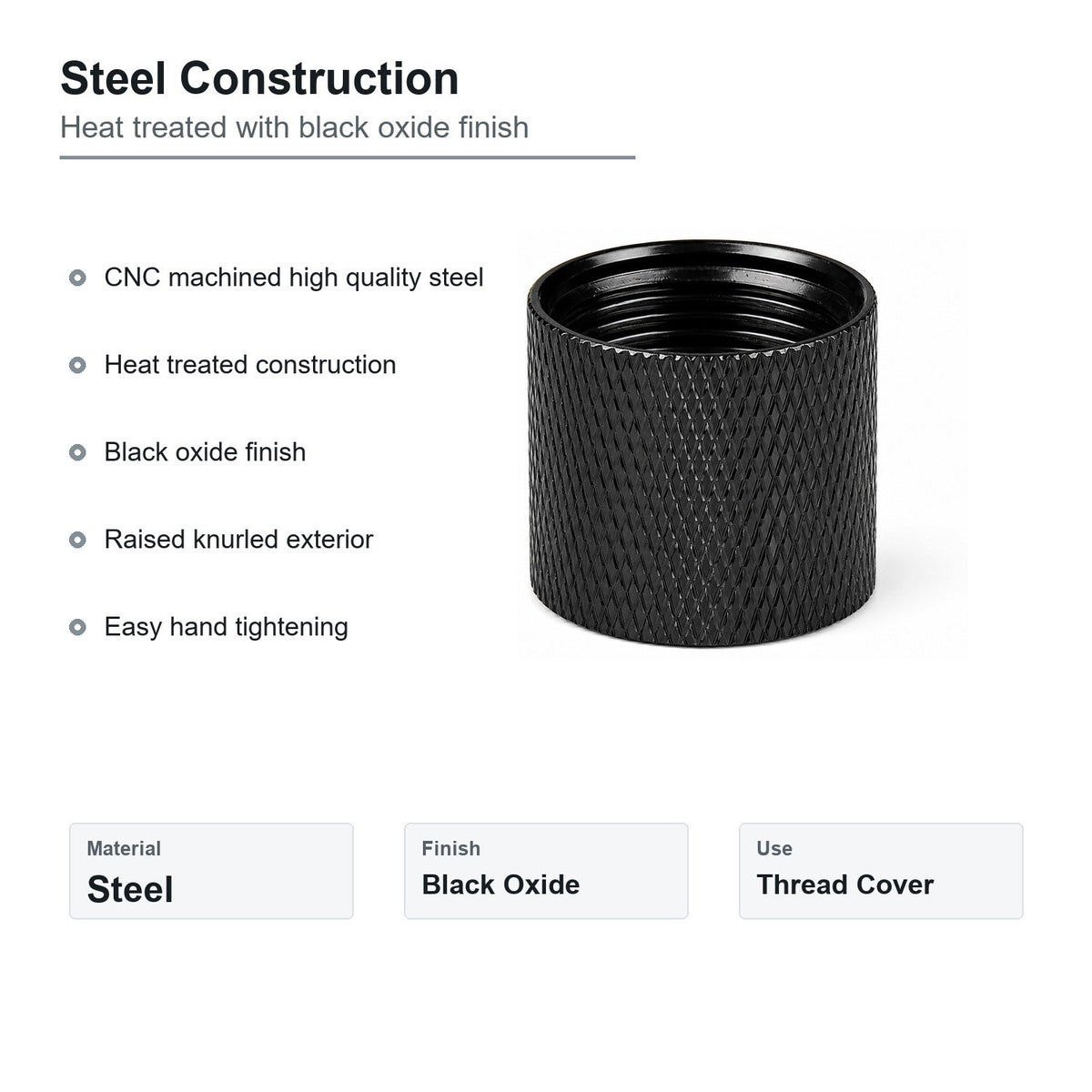 Steel Thread Protector 5/8x24 for Firearms - Black Oxide, Knurled Surface
