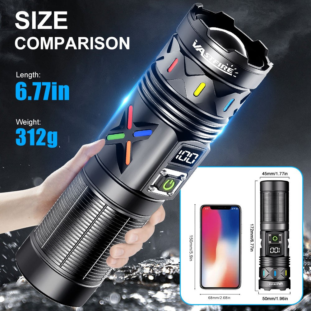 50W High Power Laser White LED Flashlight with Telescopic Zoom & Type-C USB Charging