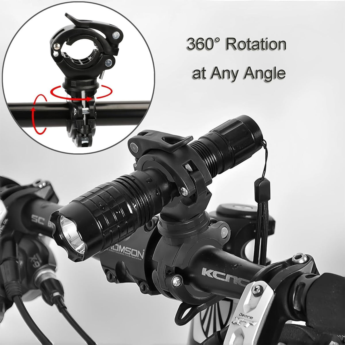 Bicycle Flashlight Mount Holder with Rubber Clamp - 2 Pack