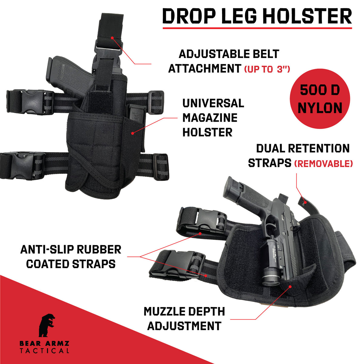 Universal Drop Leg Holster with Adjustable Thigh Gun Holder for Any Pistol