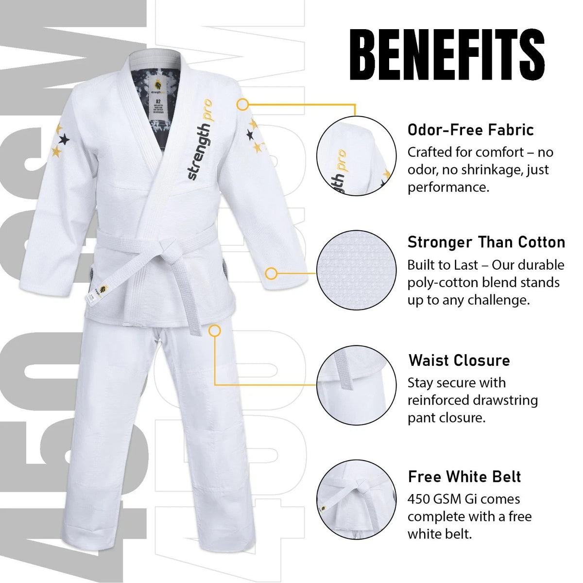 Brazilian Jiu Jitsu Gi Training Uniform with Belt for Men & Women - White