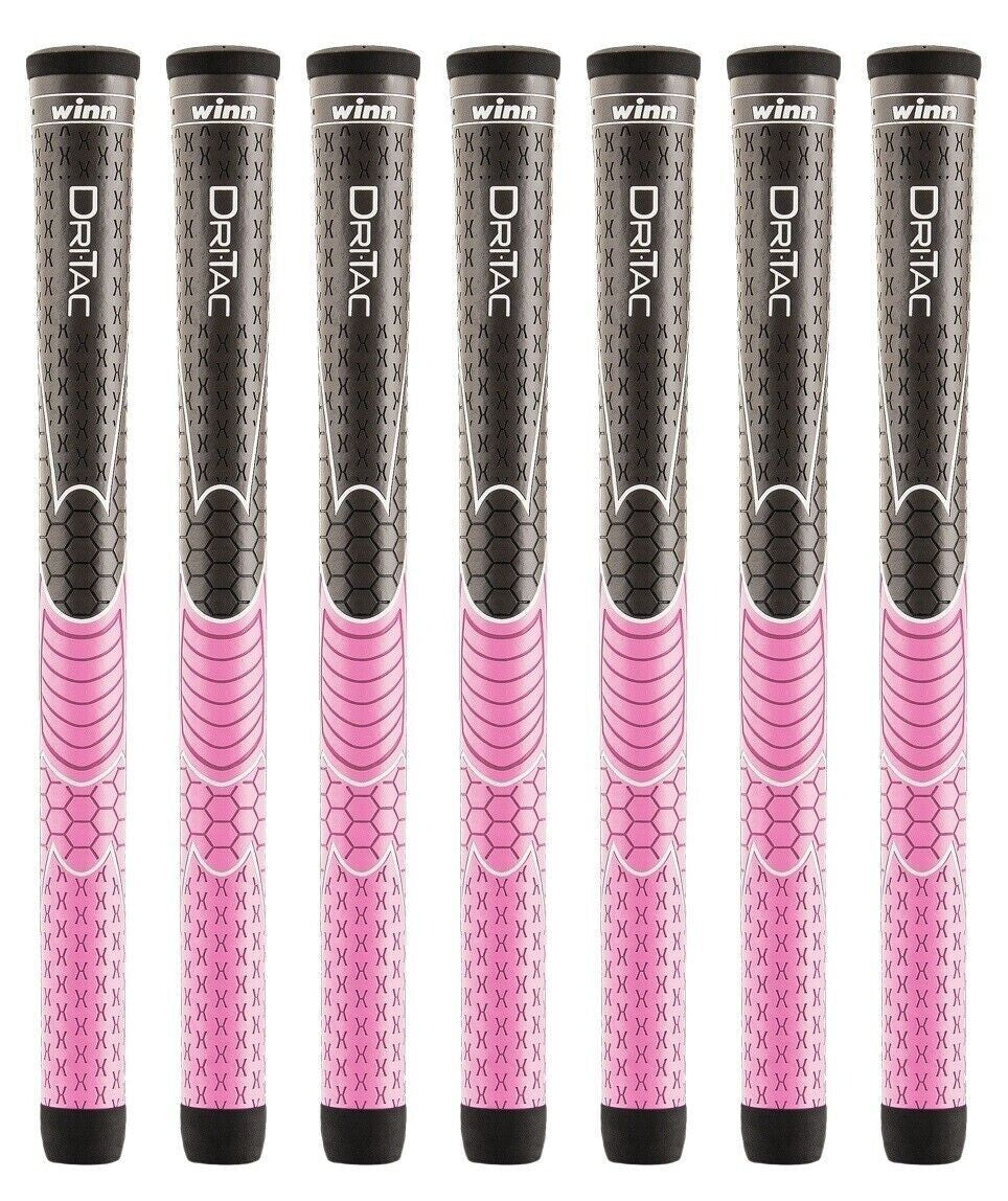 Golf Club Grips for Women - Winn DriTac Ladies Tapered Set of 6 Grey & Pink