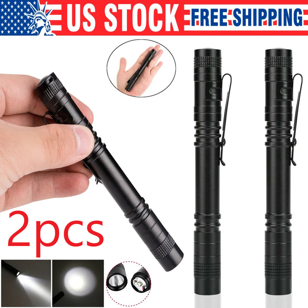 Mini LED Flashlight Torch Penlight for Camping Hiking and Dental Use - 2 Pack