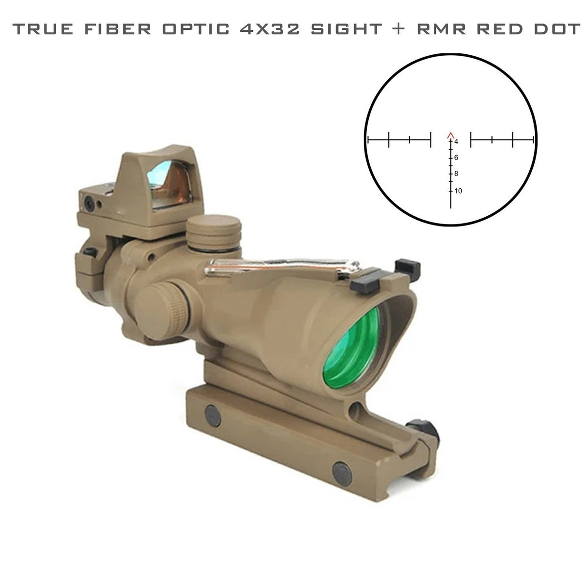 Tactical 4x32 Red Green Cross Chevron Dot Fiber Optic Sight