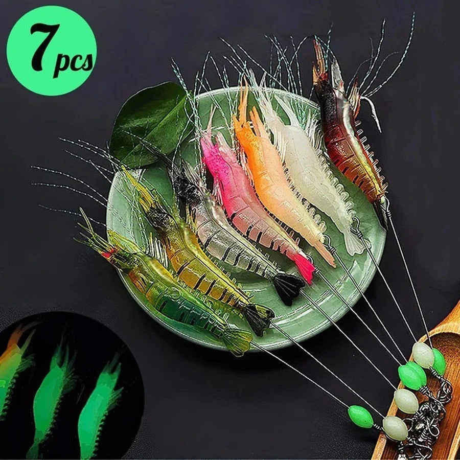 Glow in the Dark Shrimp Fishing Lures Kit - Soft Artificial Bait with Sharp Hooks