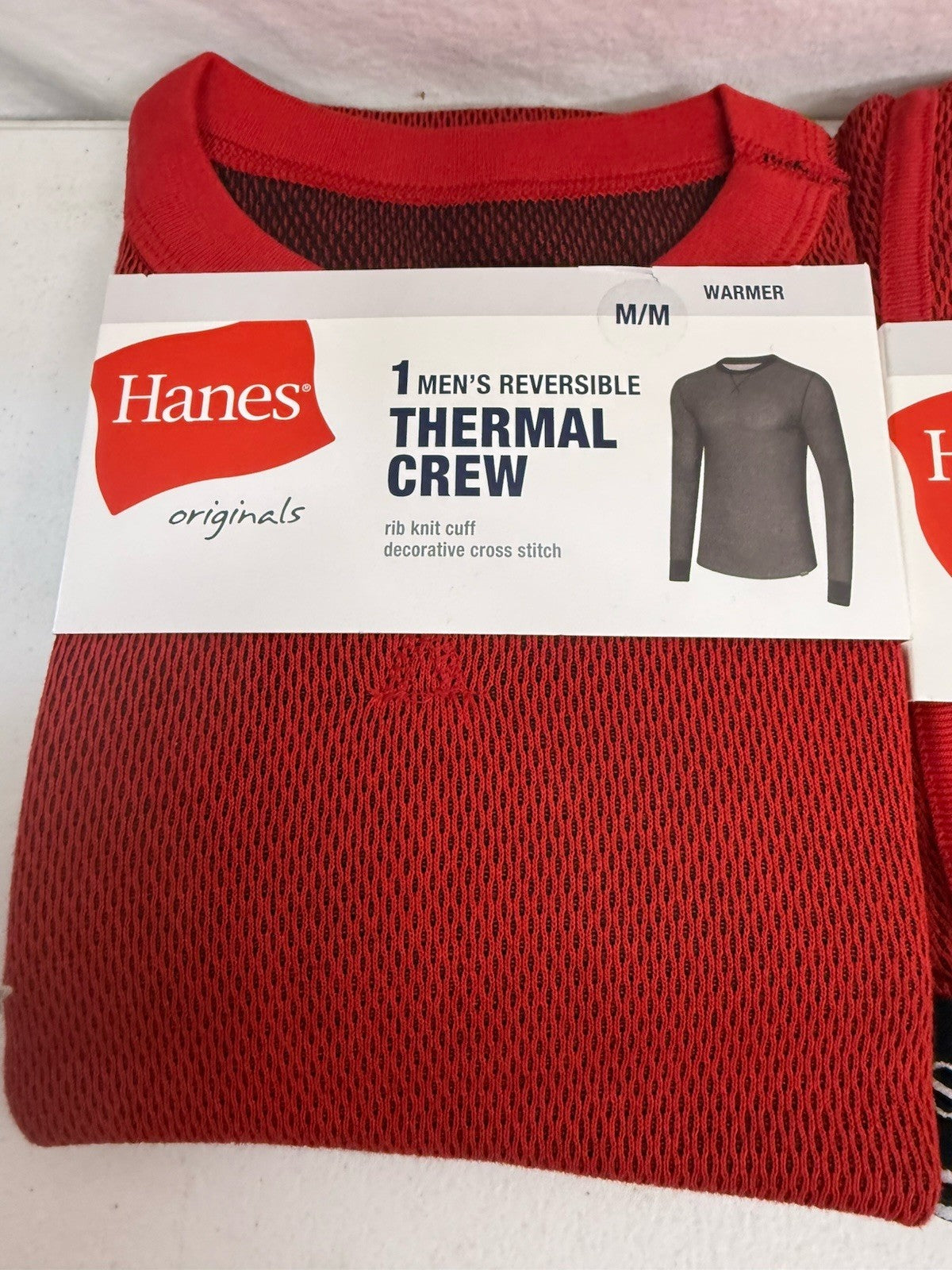 Hanes Men's Reversible Thermal Crew Top & Pants Set, Size Medium