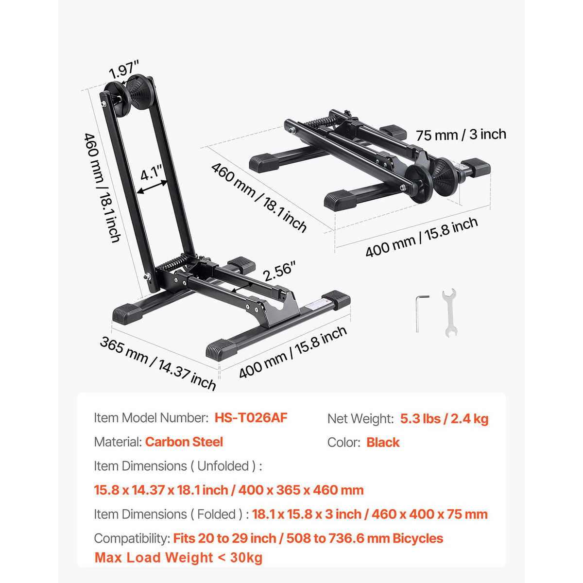 Collapsible Bicycle Stand for 20-29 Inch Mountain & Road Bikes - No Wall Mount Needed