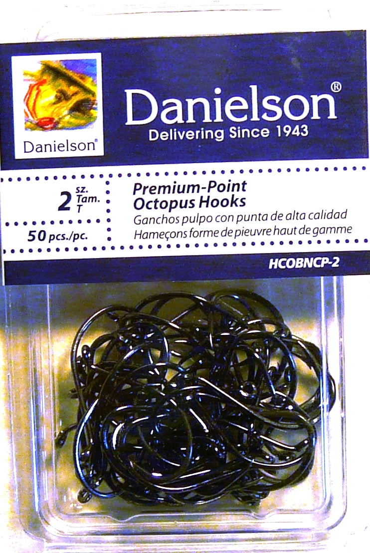 100 Black Chrome Octopus Fish Hooks Size 2 - Durable High Carbon Steel Fishing Tackle