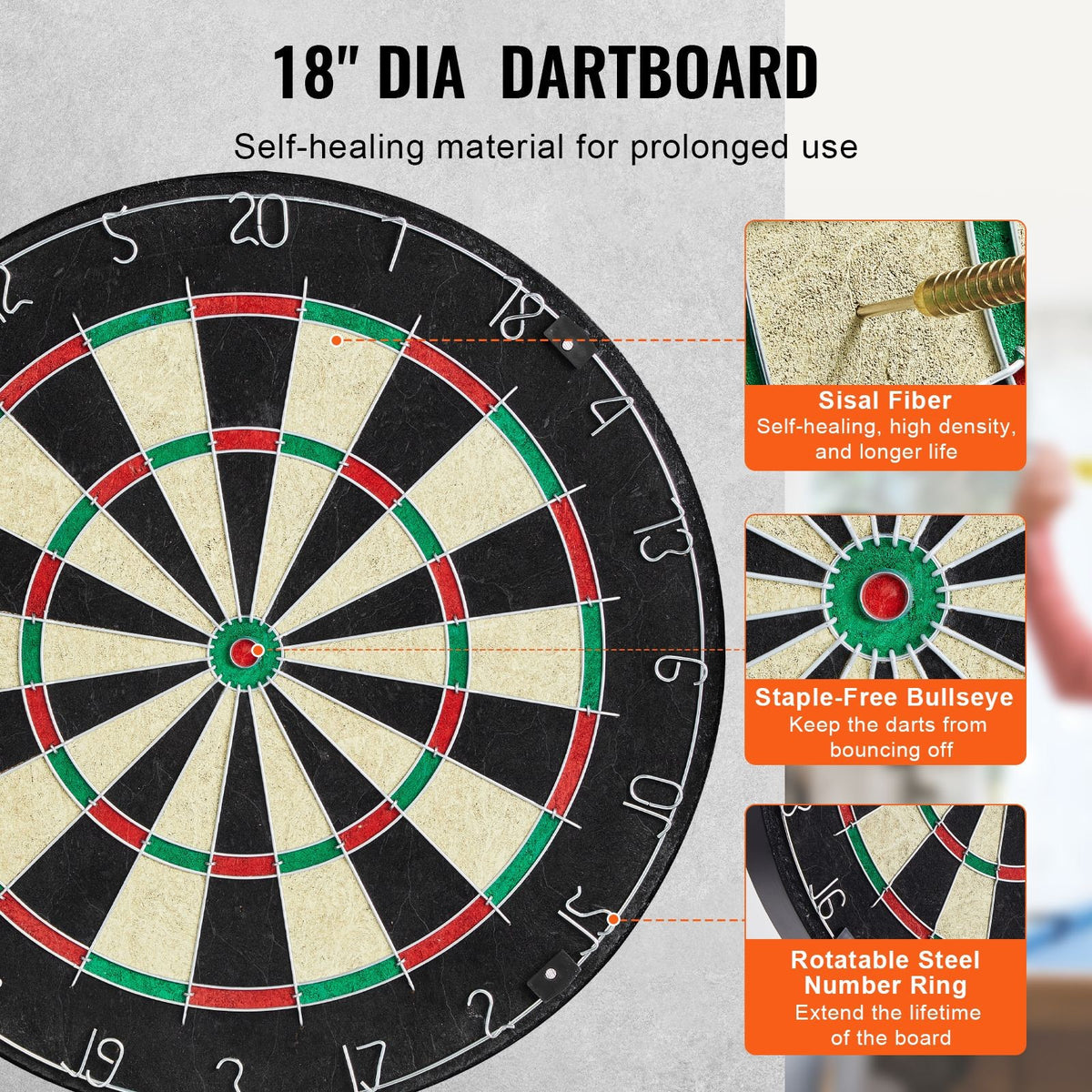 Official-Size Dartboard Cabinet Set with 18" Dartboard, 6 Steel Tip Darts
