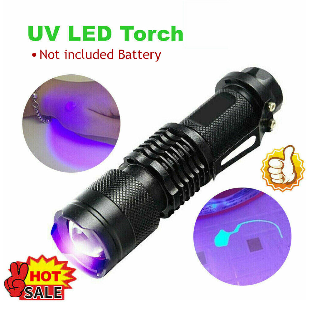 Mini UV Flashlight 395nm Handheld Blacklight for Camping Hunting Night Fishing