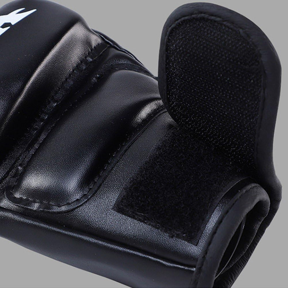 Adult Boxing Gloves PU Leather Half Finger Fight Gear - Black