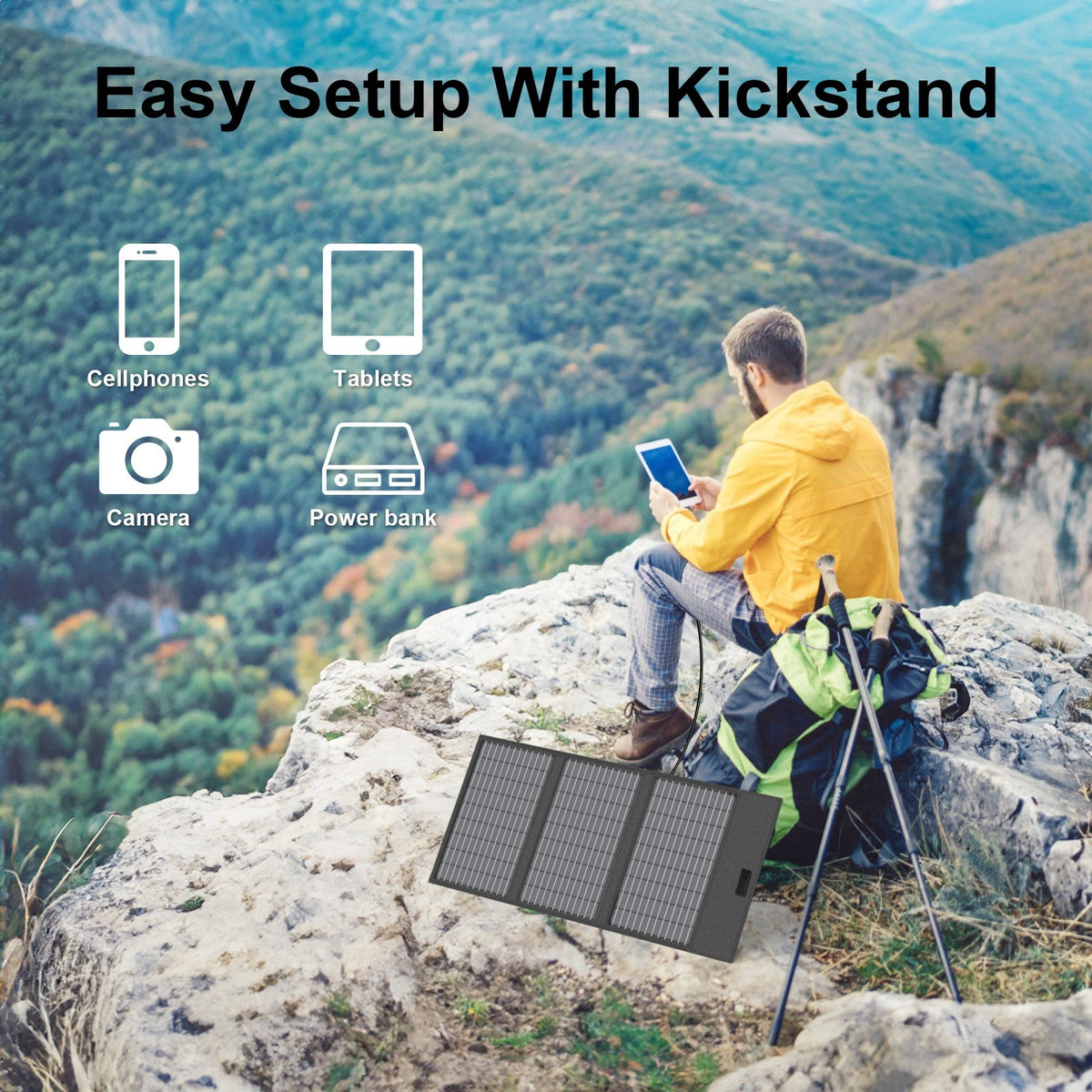 45W Portable Solar Charger with USB-C & USB-A for Camping & Outdoor Use